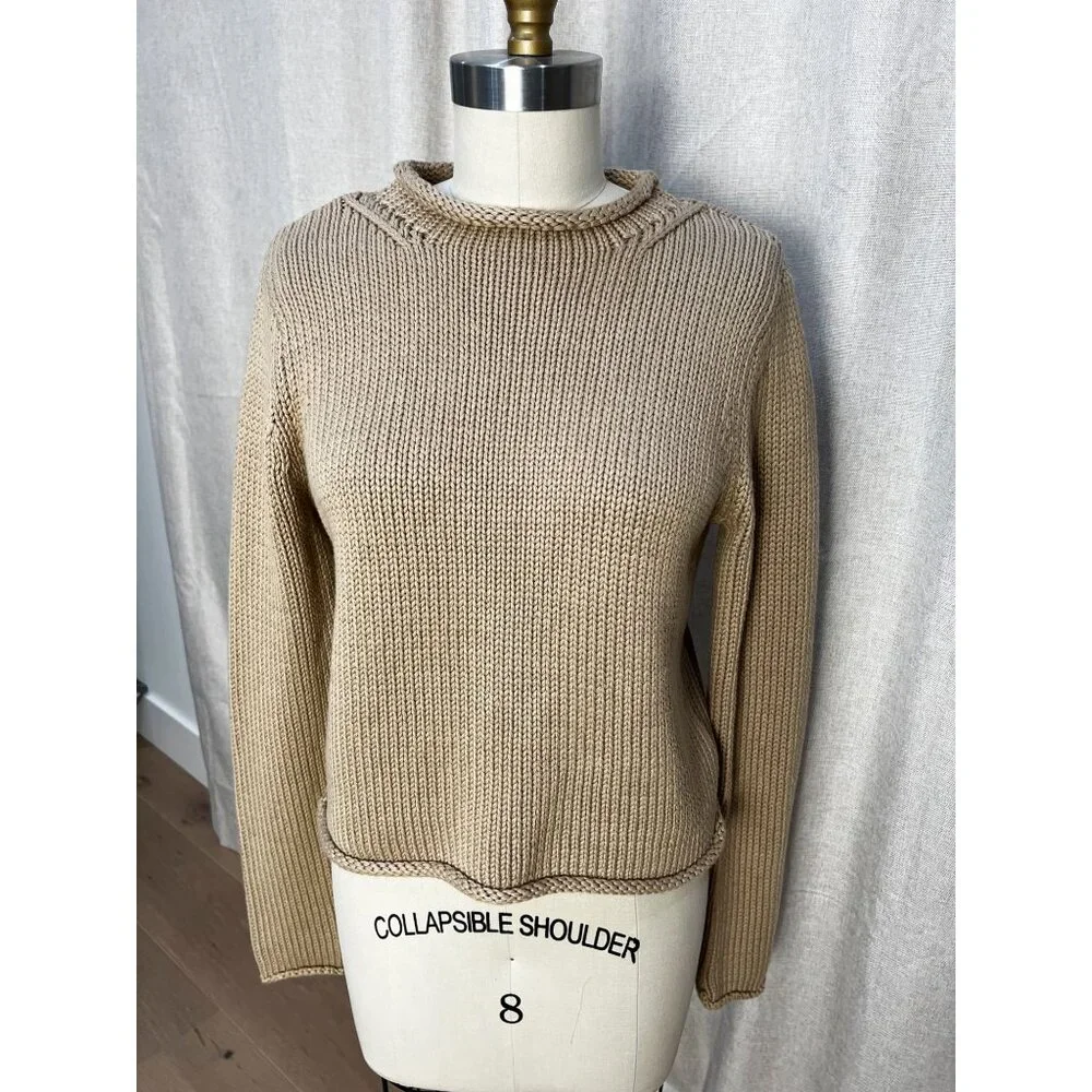 Veronica Beard Briony Knit Cotton Roll Neck Sweater Sz S Stone - Picture 4 of 10